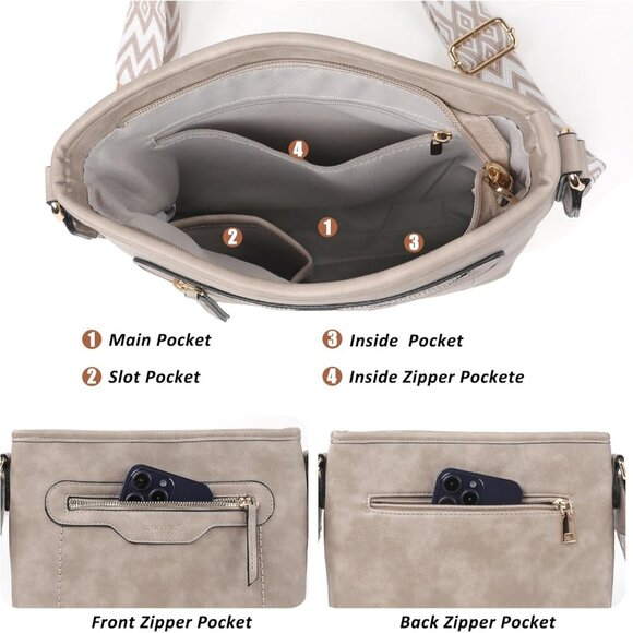 Women’s Grey 3PCS Purses  PU Leather Crossbody Set with Wallet & Tote Hobo Bag - Picture 7 of 8